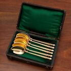 6 JULES PIAULT FRENCH 950 SILVER GILT COFFEE SPOONS BOXED 1860 NO MONOGRAM