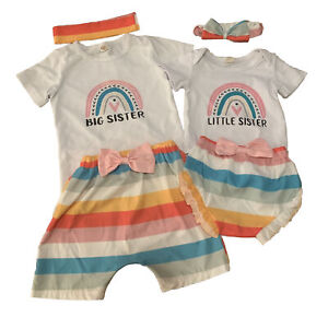 Big Sister Little Sister Matching Outfits Baby Girl Romper/Toddler Girl T-shirt