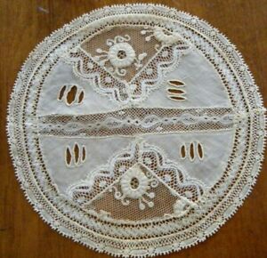 Antique doily/coaster French Normandy combo laces w emb/ry hand  done 6