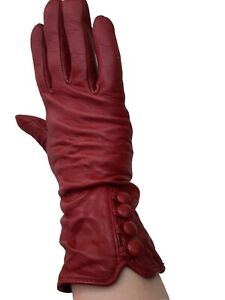 Vtg Etienne Aigner RED Womens LEATHER GLOVES Wrist CASHMERE LINED Medium PIN UP