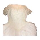 Vintage 1960s Wedding Dress Gown Size 12 MCM, Pearls Sheer Bodice Lace Bow