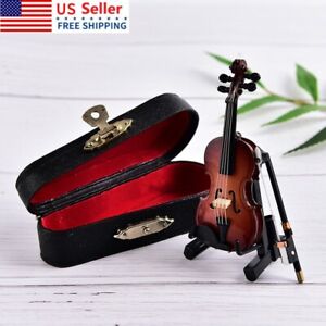 Mini Violin Miniature Musical Instrument Wooden Model with Support and __-
