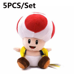 5x Super Mario Bros Plush Toys Red Toad Mushroom Soft Stuffed Doll Xmas Gifts US