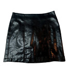 Forever 21 Faux Leather Stretch Black Mini Skirt size S Small Front Kick Pleats