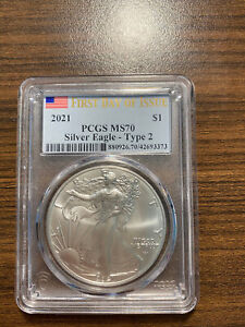2021 Type 2 American Silver Eagle ASE $1 PCGS MS 70 1st Day of Issue