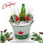 Heineken X'mas Gift Set - 2 Nucleated Red Star Pint Glass Ice Bucket 2 Beer Mats