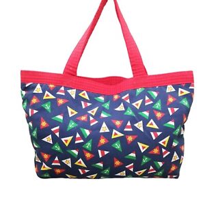 Kellys Kids Tote Bag Nautical Navy Blue Cotton Blend Red Handle Machine Washable