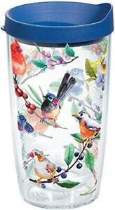 Tervis Watercolor Songbirds Insulated Tumbler with Wrap and Blue Lid, 16 oz,