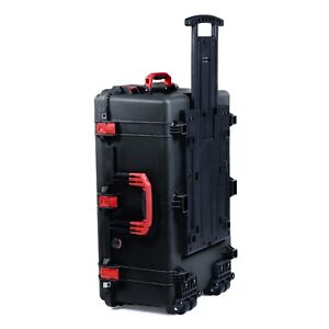 Black & Red Pelican 1650 case. With foam. With wheels. New Push button latches