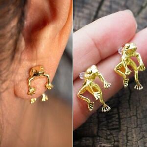 Cute Frog Animal Gold Plated Earrings Ear Stud Clip Party Jewelry Women Men Gift