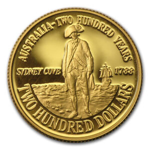 1988 Gold $200 Australia Bicentennial Coin GEM PROOF Condition Sydney Cove 1788