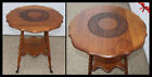Antique Tiger Oak Accent Table Incise Floral Carve Scalloped Top Glass Ball Feet