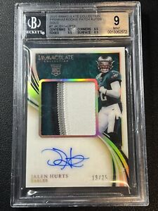 JALEN HURTS BGS 9 2020 IMMACULATE #7 PREMIUM ROOKIE PATCH AUTO RPA GOLD RC 19/25