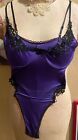 VTG Style Purple Playsuit TEDDY Black LaceLINGERIE Thong Sheer Wired•USA