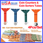 4Pc Coin Counters & Coin Sorters Tubes Bundle of 4 Color-Coded Assorted Wrappers