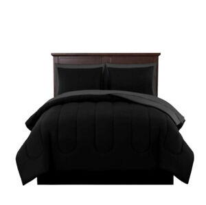 7-Piece Reversible Black Bed In a Bag Comforter Set with Sheets, Queen Size
