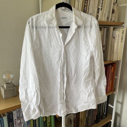 Calvin Klein 90s Men’s Long Sleeve Button Up White Shirt — Minor Stains!!