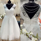 V Neck Short Wedding Dresses White/Ivory Lace Appliques Tea Length Bridal Gowns