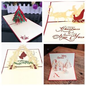 3D Pop Up Christmas Cards Holiday Greeting Card Postcard  Xmas Happy New Year