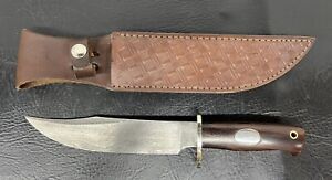 Large Custom Fixed Blade Knife Damascus Blade Wood Handle Leather Sheath