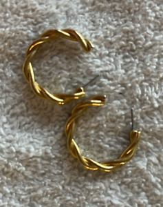 VIntage Gold Tone Twisted Rope Chain Chunky Hoop Earrings Pierced