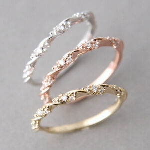 Elegant Wedding Ring Women 925 Silver,Rose Gold Cubic Zircon Jewelry Sz 6-10