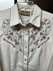 SCULLY WESTERN LS SNAP SLEEVE FRONT SHIRT SZ M IVORY FLOWER HEARTS RODEO COWGIRL