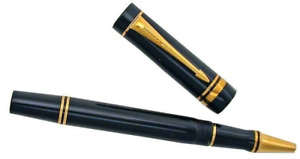 Parker Duofold Rollerball Pen  Black & Gold  In Box Flat Top Old Version *
