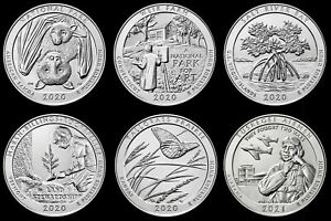 2020/2021 All 6 National Parks ATB Brilliant Uncirculated Quarters Coin SET BU