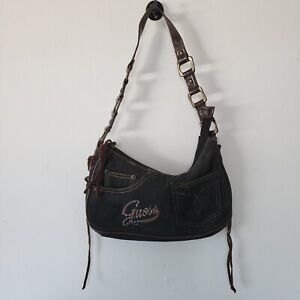 Vintage Guess Denim Handbag Purse Y2K Underarm Shoulder Bag Fringe