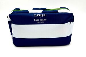 Clinique x Kate Spade White Navy  Makeup Bag Zipper Pouch~ Two Side Look