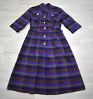 40s FASHION FROCK Plaid Shirtwaist Midi Day Dress True VTG 3/4 Sleeve Purple