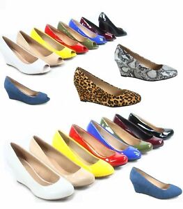 Women's Patent Round Open  Toe Low Wedge Platform Low Heel Shoes Size 5-10 NEW