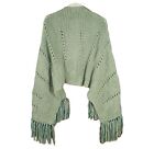 NEW Sage Green Hand Knitted Shawl Scarf Wrap Boho Fringed Handmade Hippie Knit