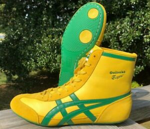 RARE Onitsuka Tiger 81 Wrestling Shoes Size 9 Yellow Green Leather ASICS