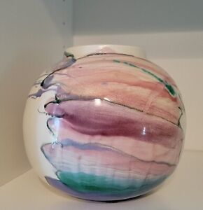 New ListingVtg Pastel Studio Art Vase Ceramic Pottery Vase Signed Sara Kira 1991 Multicolor