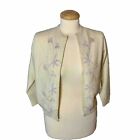 VTG 50s First Lady Hand Beaded Lined Lambs Wool & Angora Cardigan Sweater S READ