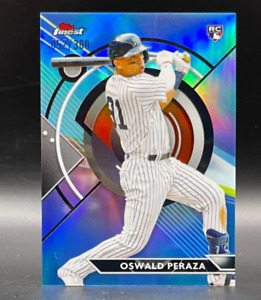 2023 Topps Finest Sky Blue Refractor #13 Oswald Peraza /300 Parallel Rookie Card