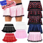 US Mens Sissy Mini Skirts Satin Tulle Ruffled Tutus Crossdress Petticoat Skirts