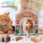 Cardboard Cat House with Scratch Pad, Cat Beds for Indoor Cats (Christmas House)