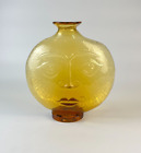 Vintage Blenko 9525 Wayne Husted Design Topaz Omnibus Sun Face Vase Yellow Amber