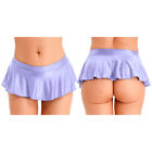 US Women's Mini Pleated Skirt Glossy Low Rise Ruffled Miniskirt Sexy Club-wear