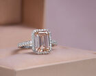 3.81 Ct Diamond Fancy Intense Pink 14k White Gold Ring Emerald Cut Lab Created
