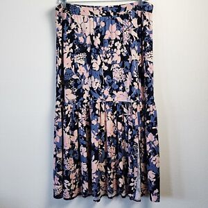 Lane Bryant Womens Size 18/20 Floral Pull-On Front Slit Midi Skirt Blue Pink New
