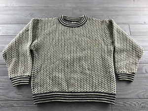 VTG  L L Bean Mens Large Norwegian Wool Birdseye  Sweater- Beige/Black