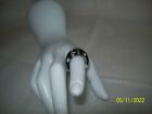 Vintage Lucite Dome Ring Black Stripes Thru Clear Low Flat Top Ring Size 8
