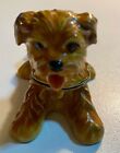 Cute Brown Dog Bejeweled Hinged Miniature Trinket Box with Magnet
