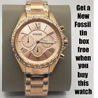 NEW AUTHENTIC FOSSIL WOMEN'S WATCH MODERN COURIER CHRONOGRAPH ROSE GOLD BQ3377