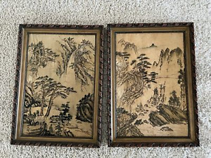 Chinese Vintage Antique Paintings with Frame (2 pcs lot) #MD697