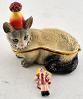 Hinged Siamese Cat Trinket Box Jeweled Collar Enameled Figurine W/ Ragdoll